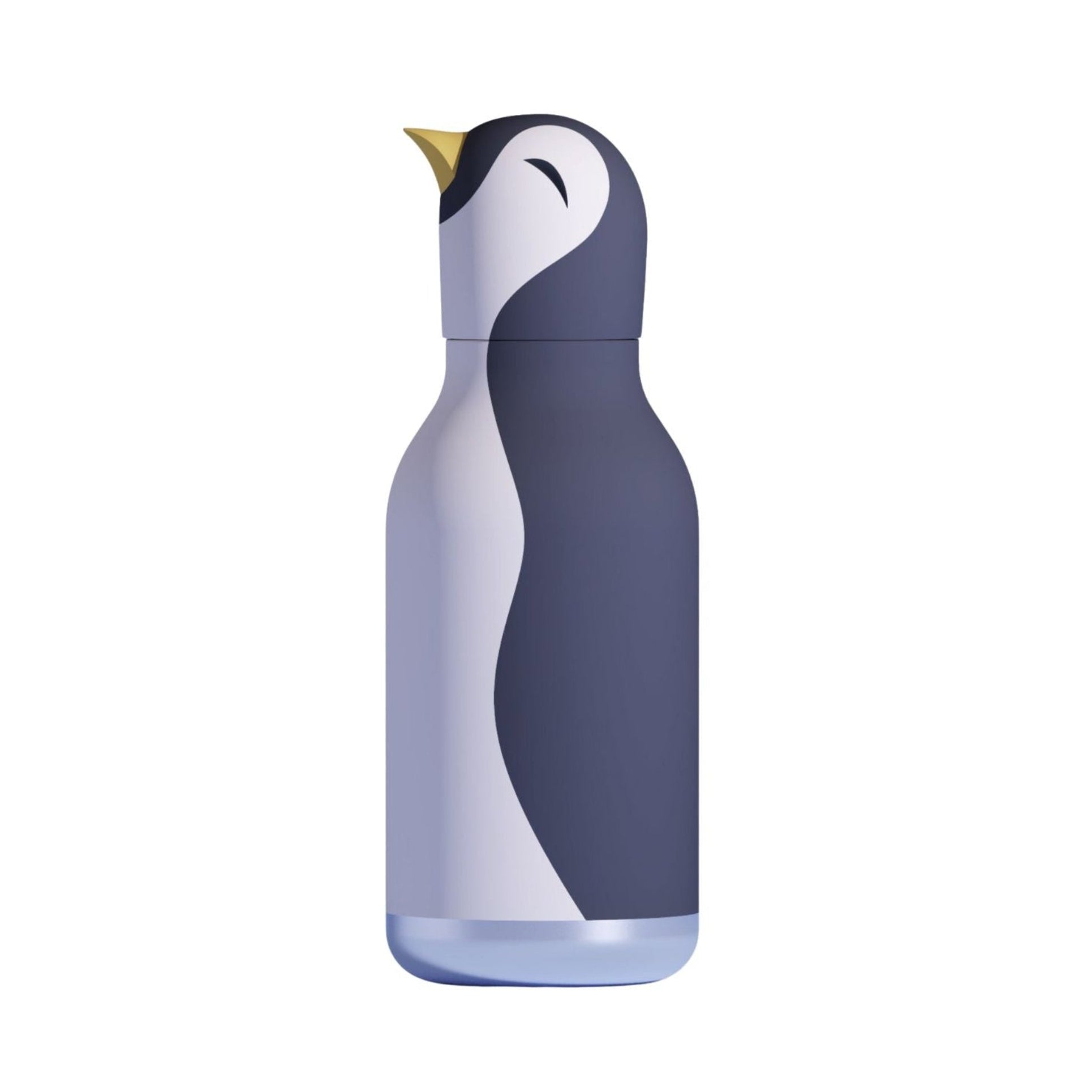 Asobu Bestie Bottle – czarno-biała butelka termiczna 460 ml dla dzieci, uroczy wzór pingwina, słomka, stal nierdzewna, izolacja termiczna.
