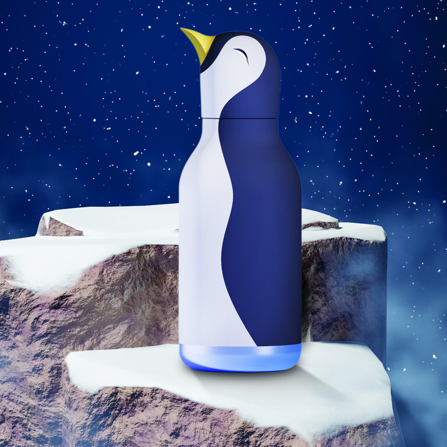 Asobu Bestie Bottle – czarno-biała butelka termiczna 460 ml dla dzieci, uroczy wzór pingwina, słomka, stal nierdzewna, izolacja termiczna.