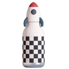 Asobu Bestie Bottle – czarno-biała butelka termiczna 460 ml dla dzieci, uroczy wzór rakiety, słomka, stal nierdzewna, izolacja termiczna.