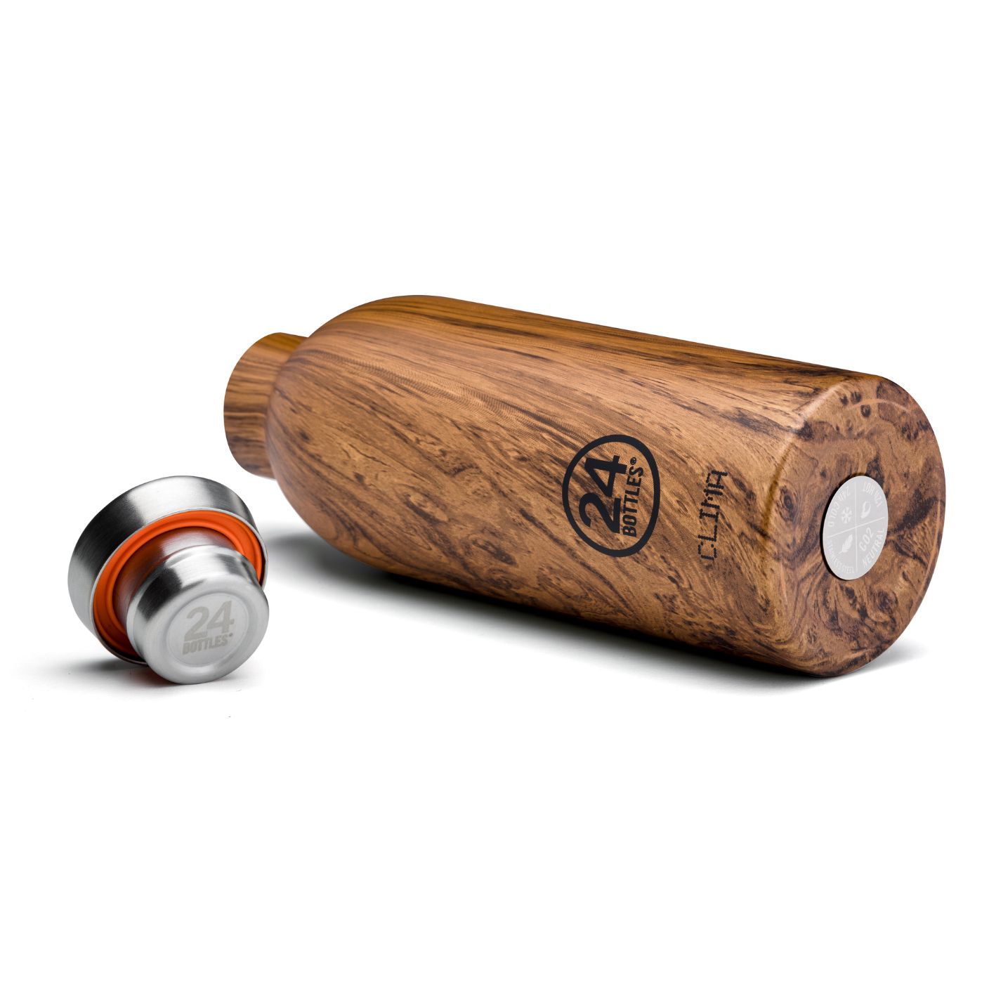 Butelka termiczna 24Bottles CLIMA– izolacja próżniowa, bez BPA, idealna do gorących i zimnych napojów, wzór: woodsequoia