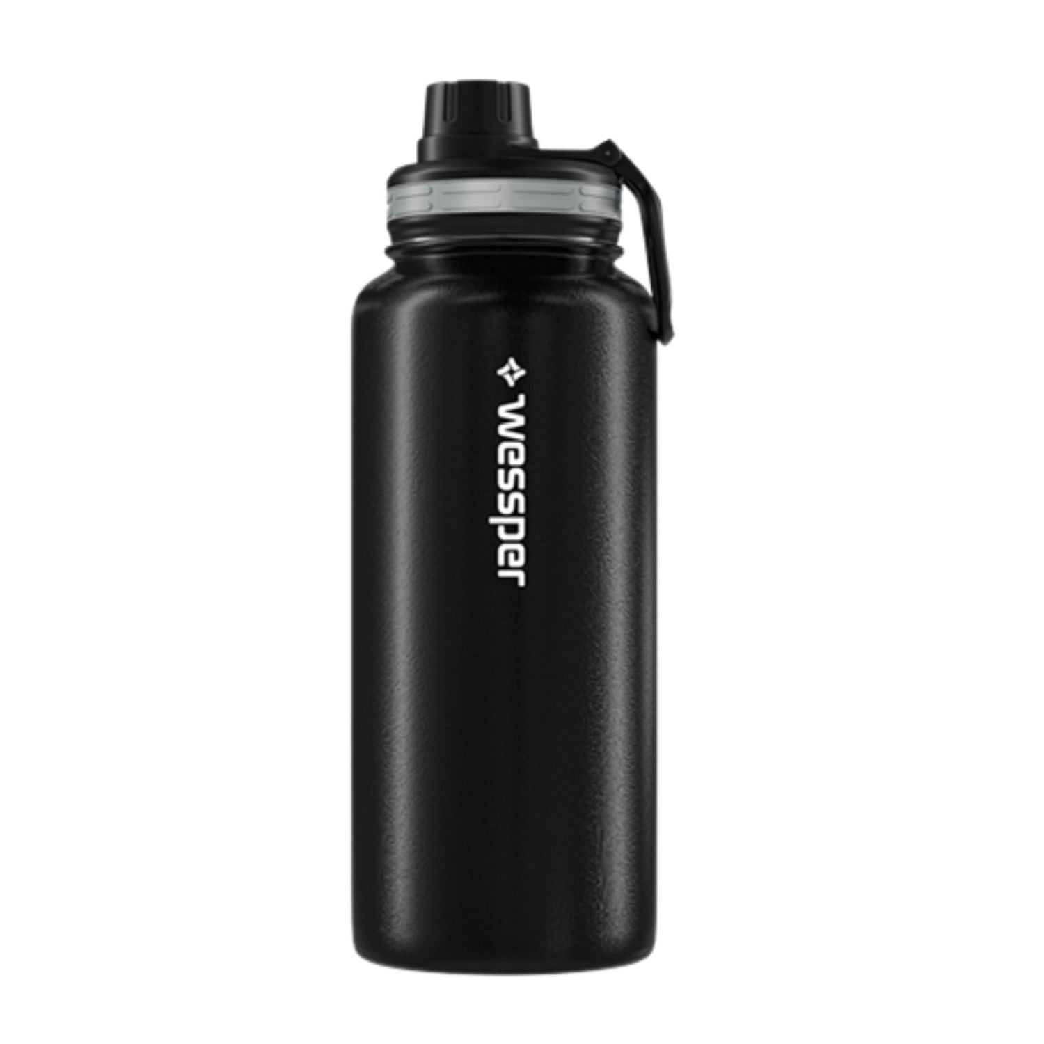 Wessper Thermosteel 1 l czarna – stalowa butelka termiczna, utrzymuje ciepło 12 h, zimno 24 h, 3 zakrętki, szczelna.