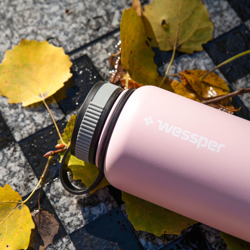 Wessper Thermosteel 1 l różowa – stalowa butelka termiczna, utrzymuje ciepło 12 h, zimno 24 h, 3 zakrętki, szczelna.