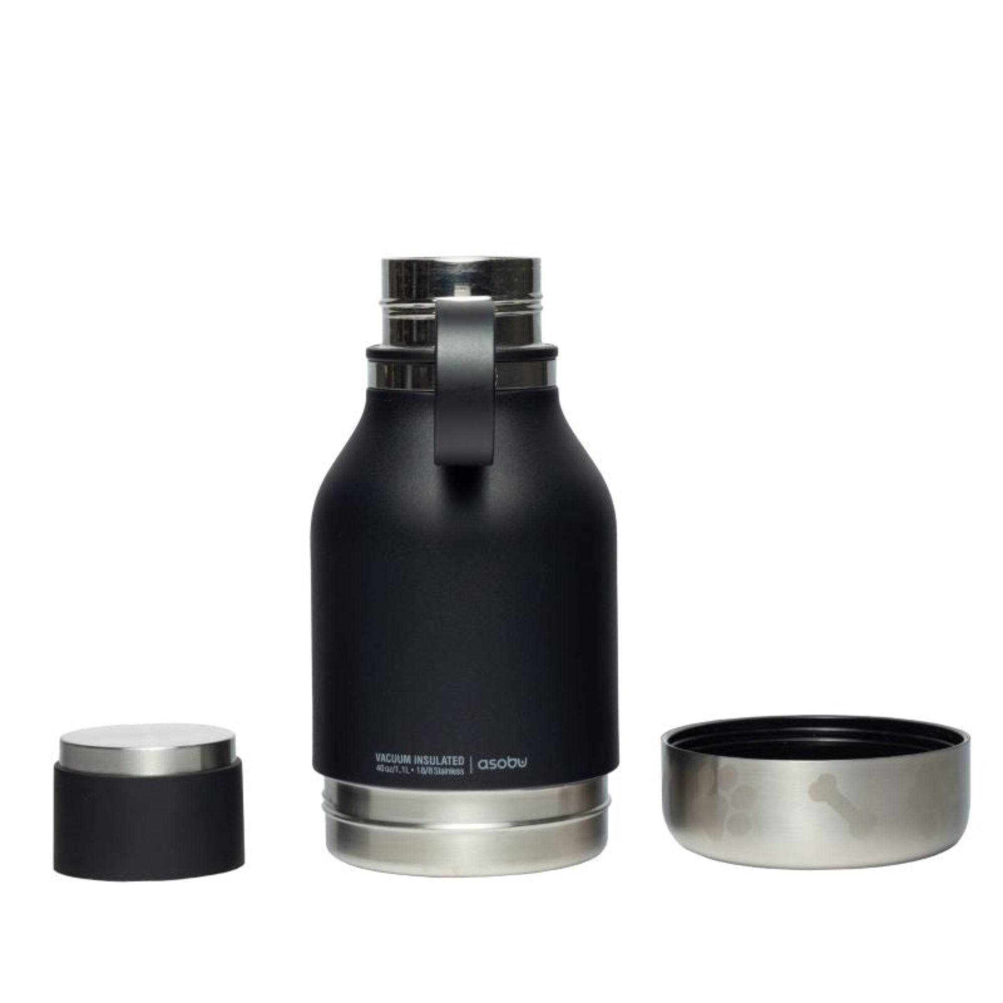 Asobu Stainless czarna 1L – butelka termiczna ze stali nierdzewnej z odkręcaną miską dla psa, szczelna i wolna od BPA