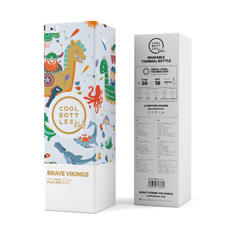 Cool Bottles Kids Brave Vikings – termiczna butelka dla dzieci, z ustnikiem, bez BPA, wzór: wikingowie