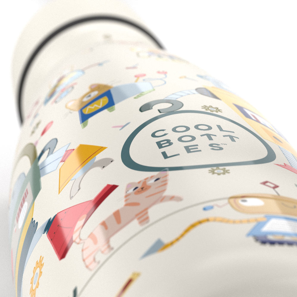 Cool Bottles Kids Messy Robots – termiczna butelka dla dzieci, z ustnikiem, bez BPA, wzór: roboty
