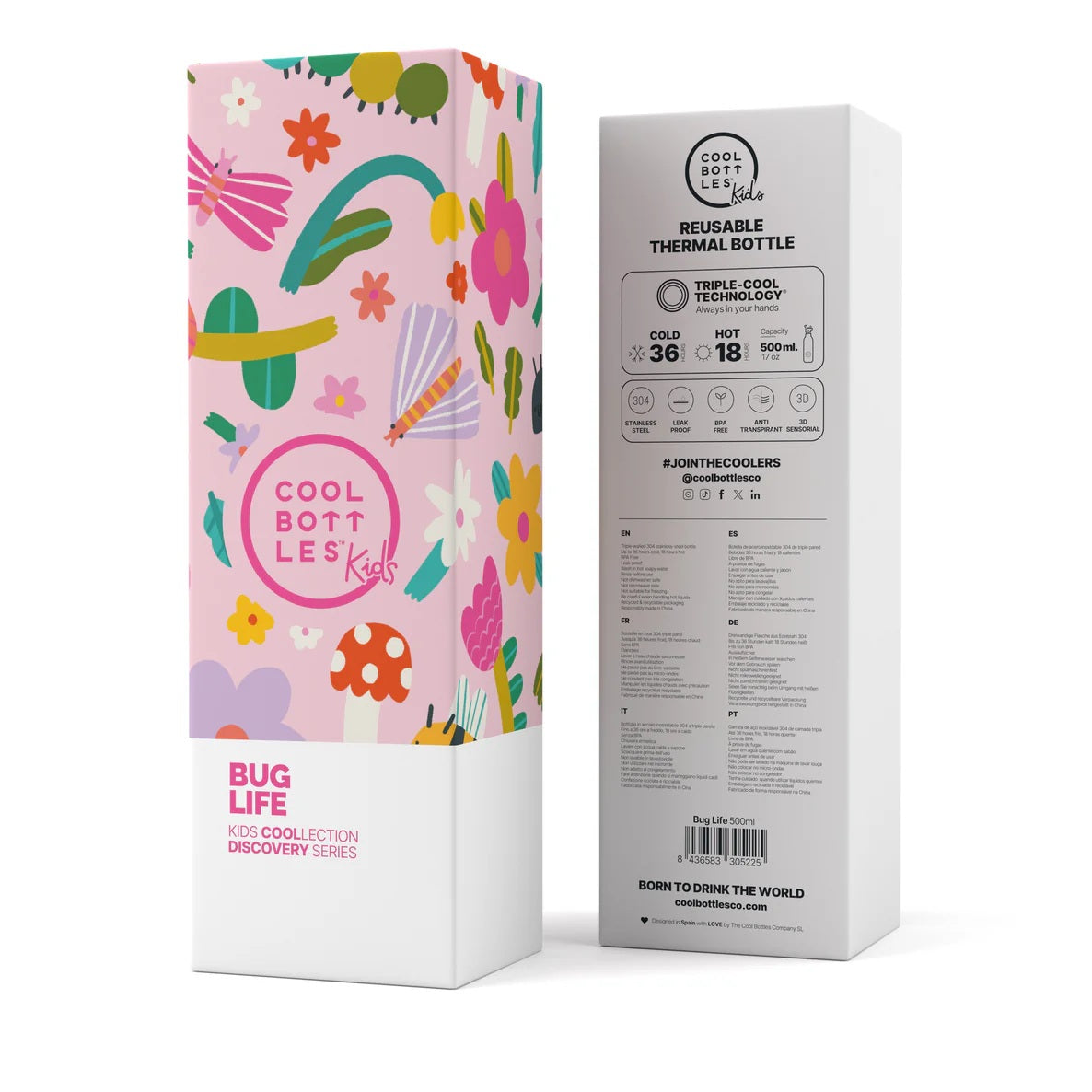 Cool Bottles Kids Bug Life – termiczna butelka dla dzieci, z ustnikiem, bez BPA, kolor: różowy