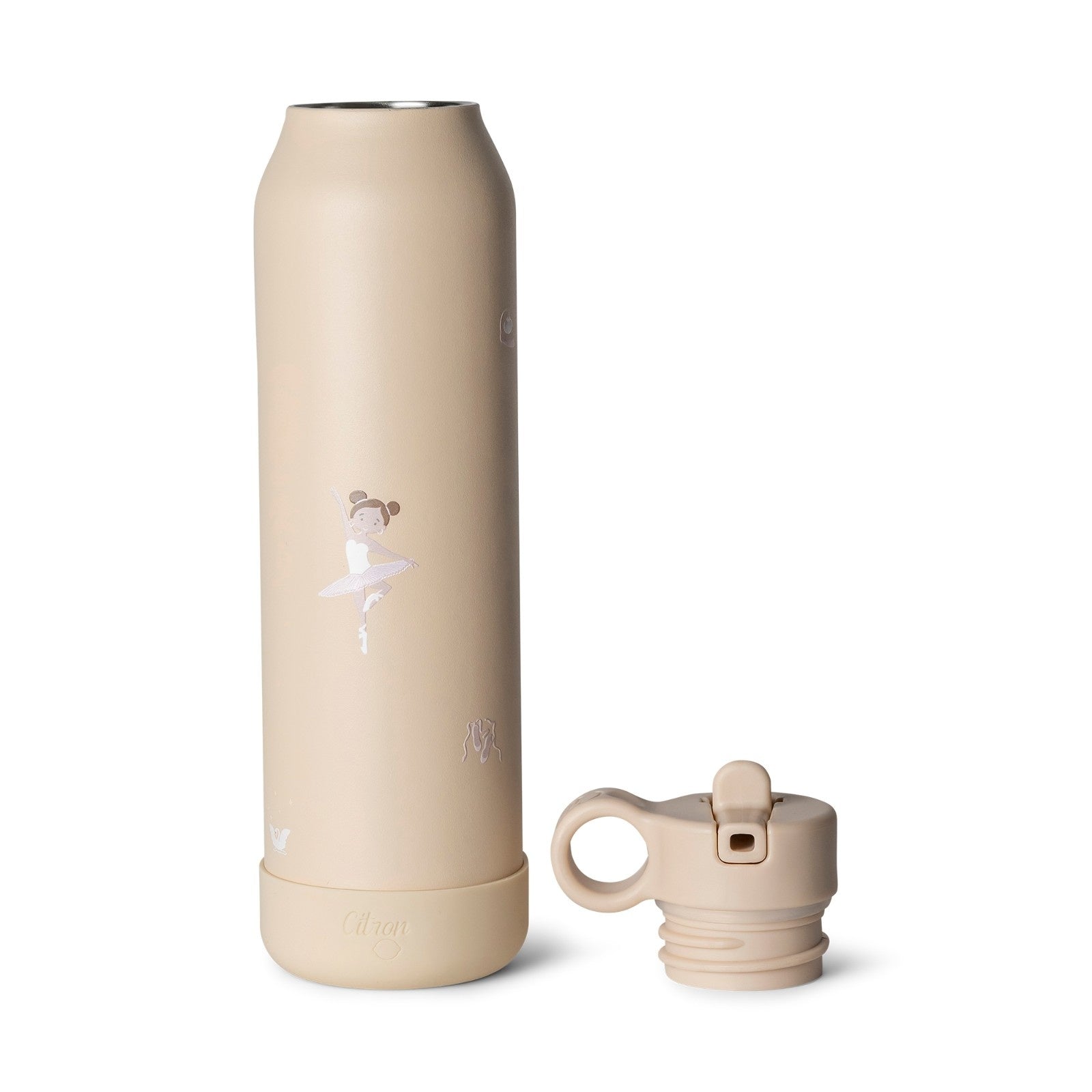 Citron beżowa butelka Ballerina 500 ml dziecięca, termiczna, stal nierdzewna, szczelna, z elastyczną słomką, wzór: baleriny