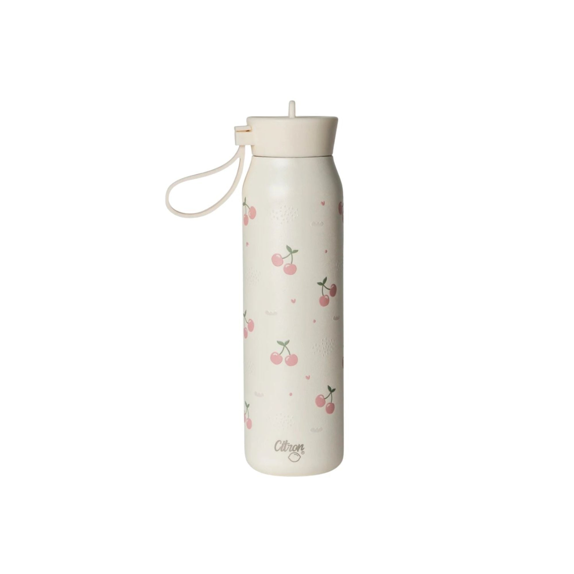 Citron butelka termiczna Cherry 350 ml dziecięca, stal nierdzewna, szczelna, z elastyczną słomką