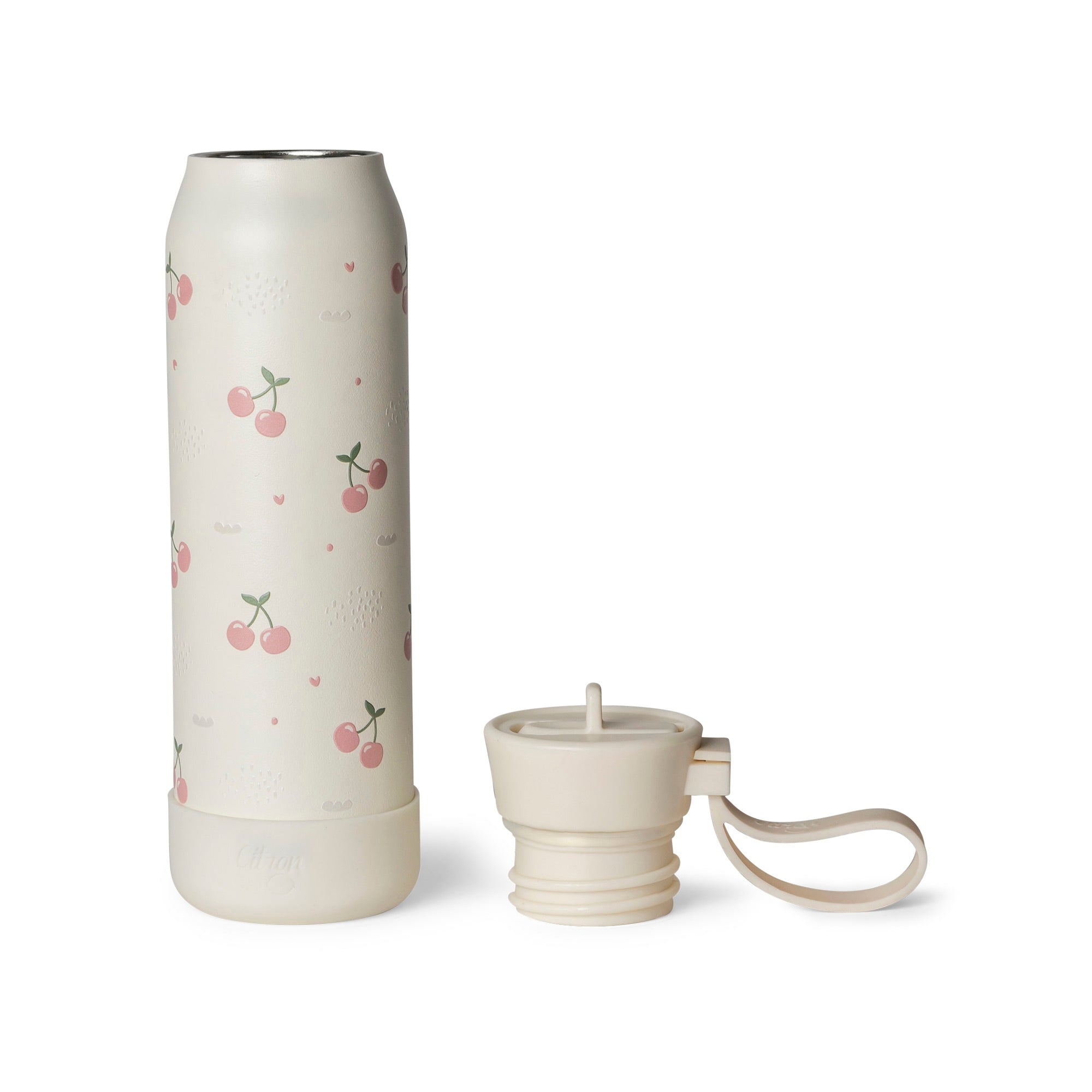 Citron butelka termiczna Cherry 350 ml dziecięca, stal nierdzewna, szczelna, z elastyczną słomką