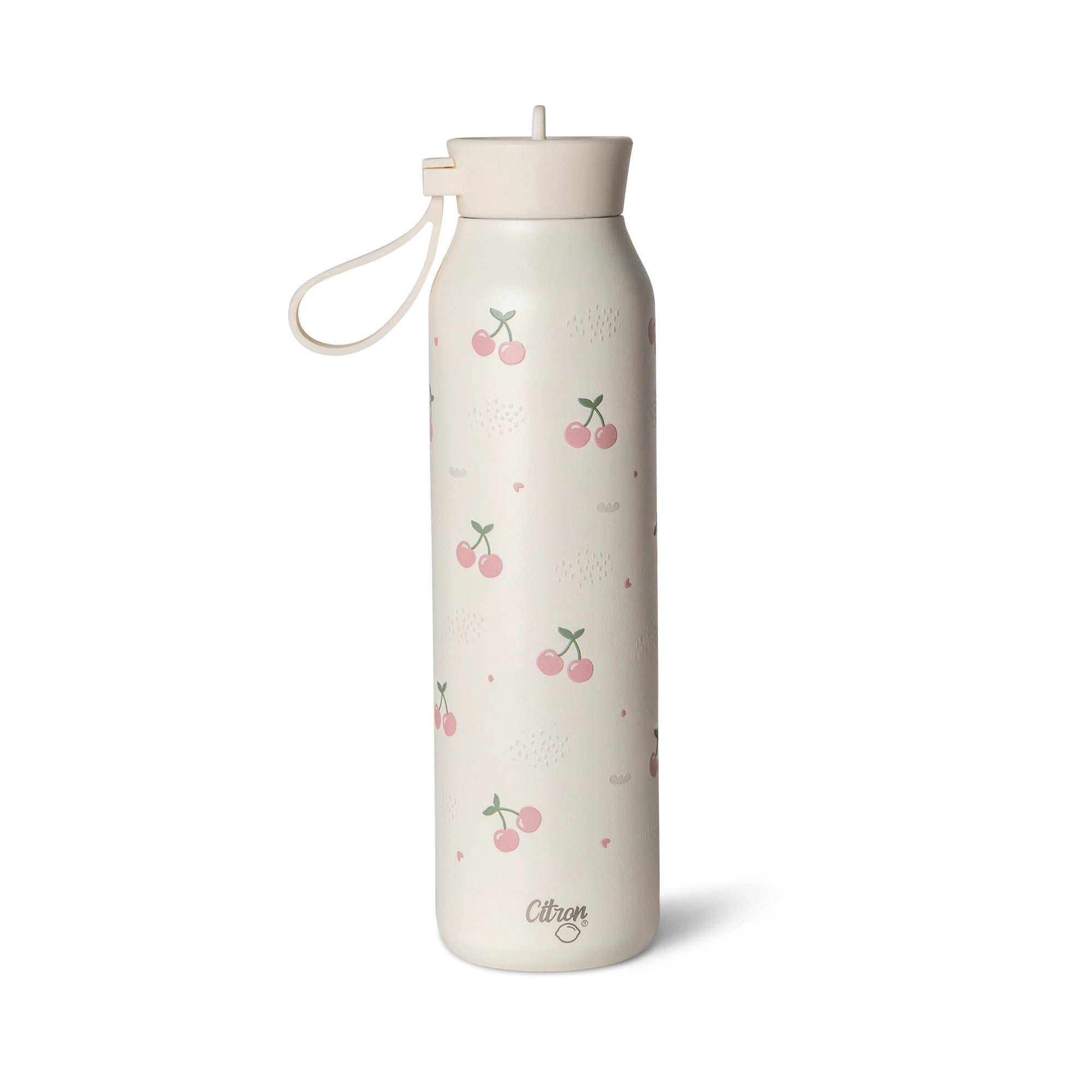 Citron butelka Cherry 500 ml dziecięca, termiczna, stal nierdzewna, szczelna, z elastyczną słomką