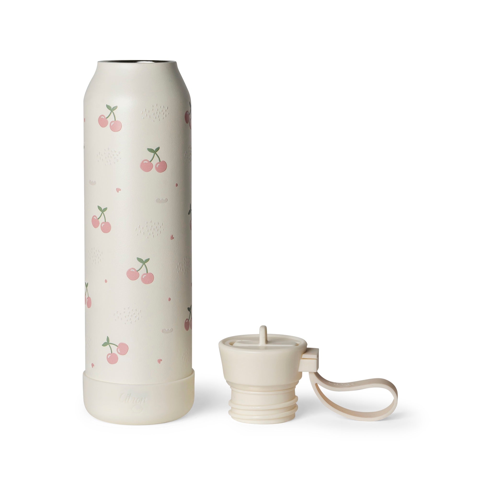 Citron butelka Cherry 500 ml dziecięca, termiczna, stal nierdzewna, szczelna, z elastyczną słomką