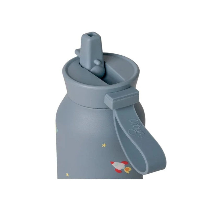 Citron butelka Spaceship Dusty Blue 500 ml dziecięca, termiczna, niebieska, stal nierdzewna, szczelna, z elastyczną słomką, wzór: kosmos