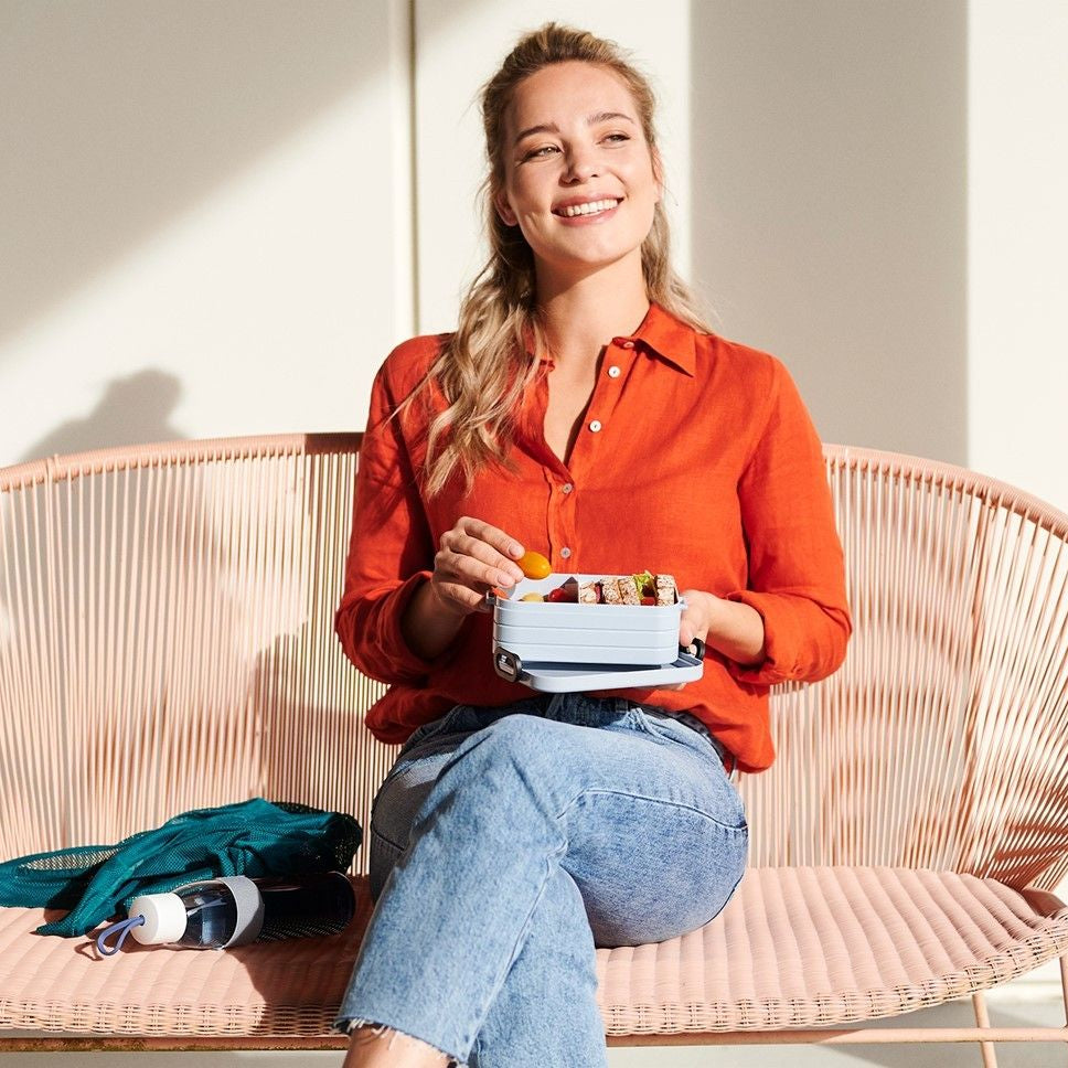 Lunch box Take A Break Mepal - niebieski, duża pojemność, z widelcem i wyjmowanymi pojemnikami, wyprodukowano w Europie