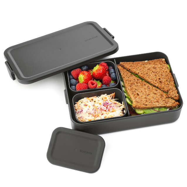 Lunchbox Brabantia Make & Take 2 L z przegródkami i dodatkowymi pojemnikami, szczelny, nadaje się do mikrofalówki, zamrażarki i zmywarki, ekologiczny, kolor: czarny