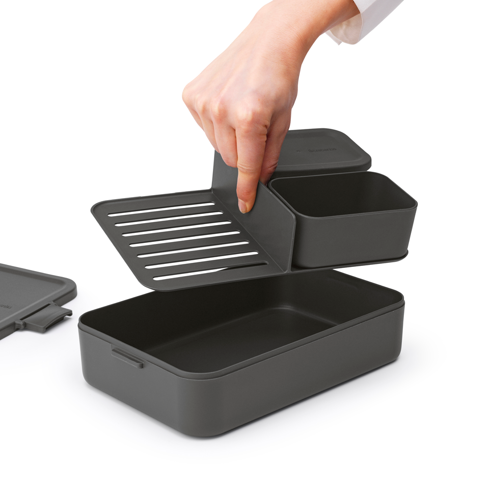 Lunchbox Brabantia Make & Take 2 L z przegródkami i dodatkowymi pojemnikami, szczelny, nadaje się do mikrofalówki, zamrażarki i zmywarki, ekologiczny, kolor: czarny