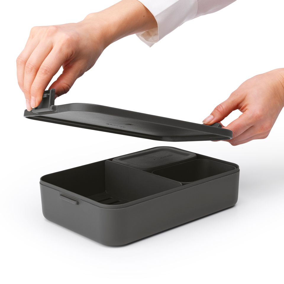 Lunchbox Brabantia Make & Take 2 L z przegródkami i dodatkowymi pojemnikami, szczelny, nadaje się do mikrofalówki, zamrażarki i zmywarki, ekologiczny, kolor: czarny