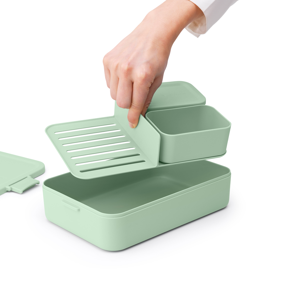 Lunchbox Brabantia Make & Take 2 L z przegródkami i dodatkowymi pojemnikami, szczelny, nadaje się do mikrofalówki, zamrażarki i zmywarki, ekologiczny, kolor: zielony