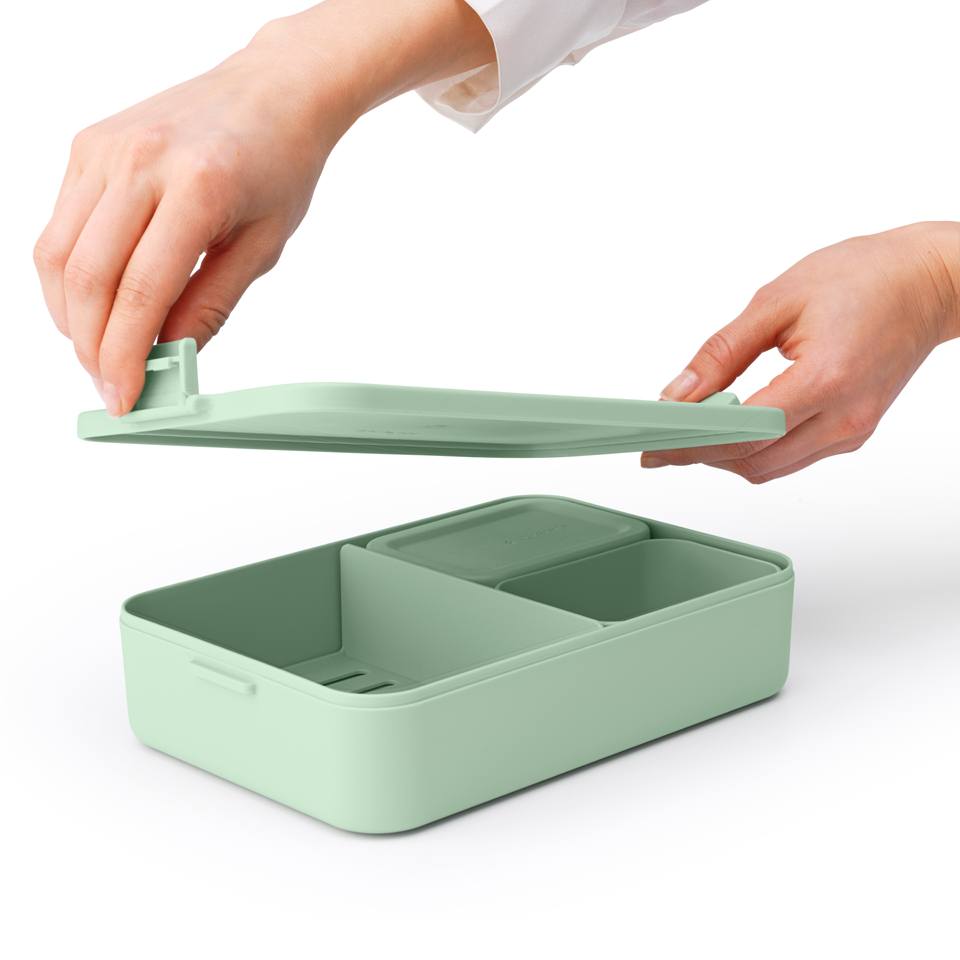 Lunchbox Brabantia Make & Take 2 L z przegródkami i dodatkowymi pojemnikami, szczelny, nadaje się do mikrofalówki, zamrażarki i zmywarki, ekologiczny, kolor: zielony