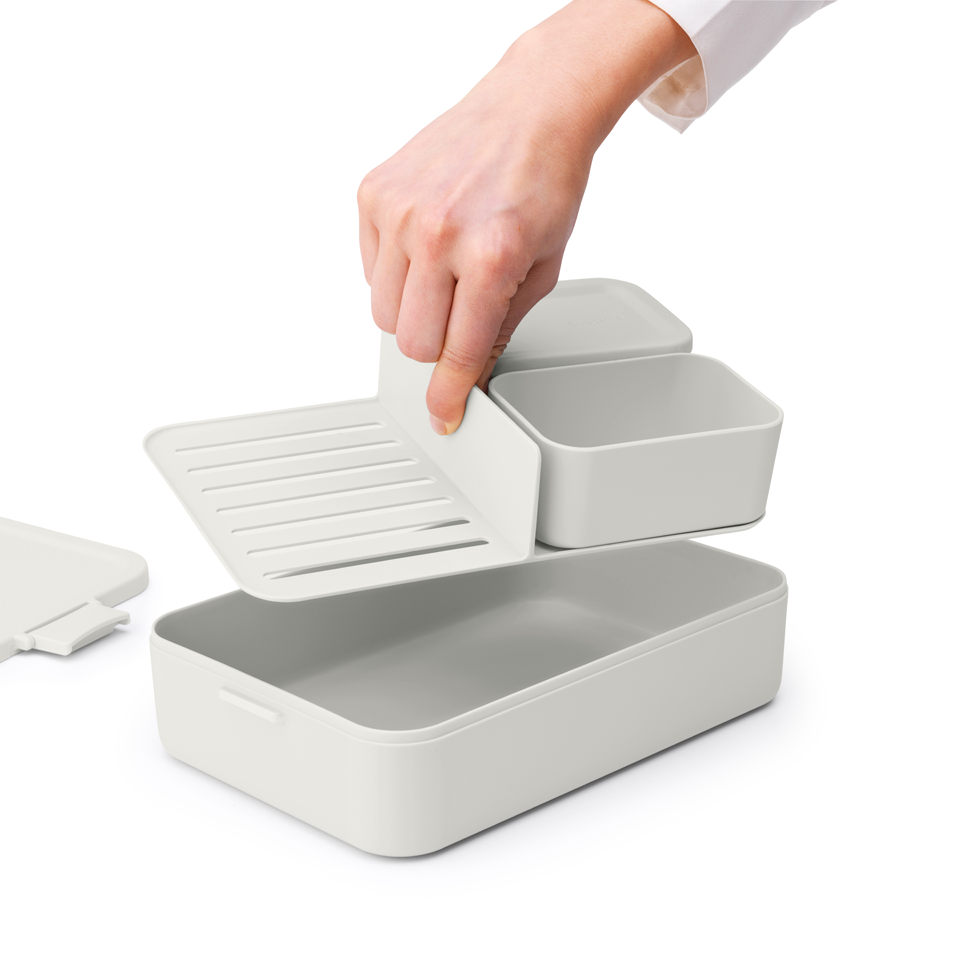 Lunchbox Brabantia Make & Take 2 L z przegródkami i dodatkowymi pojemnikami, szczelny, nadaje się do mikrofalówki, zamrażarki i zmywarki, ekologiczny, kolor: szary