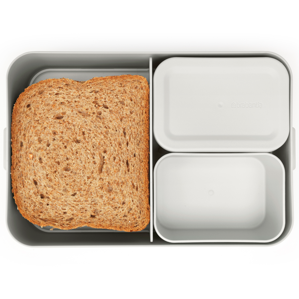 Lunchbox Brabantia Make & Take 2 L z przegródkami i dodatkowymi pojemnikami, szczelny, nadaje się do mikrofalówki, zamrażarki i zmywarki, ekologiczny, kolor: szary
