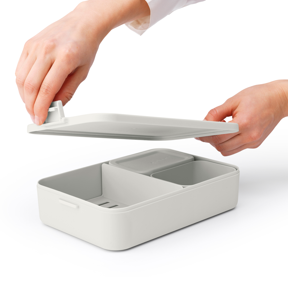 Lunchbox Brabantia Make & Take 2 L z przegródkami i dodatkowymi pojemnikami, szczelny, nadaje się do mikrofalówki, zamrażarki i zmywarki, ekologiczny, kolor: szary