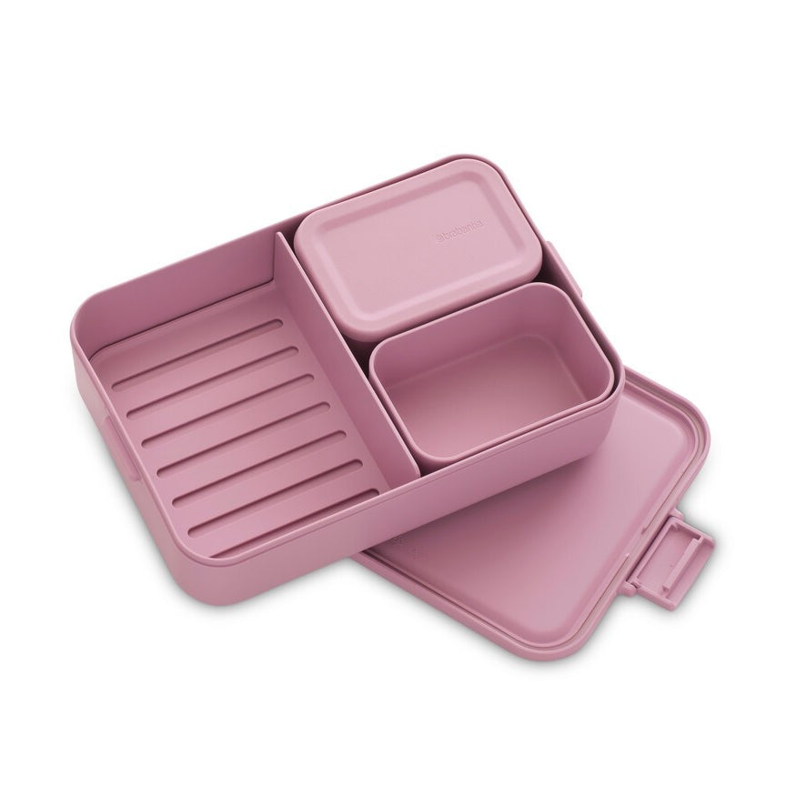 Lunchbox Brabantia Make & Take Lilac Pink 2 L z przegródkami i dodatkowymi pojemnikami, szczelny, nadaje się do mikrofalówki, zamrażarki i zmywarki, ekologiczny, kolor: różowy