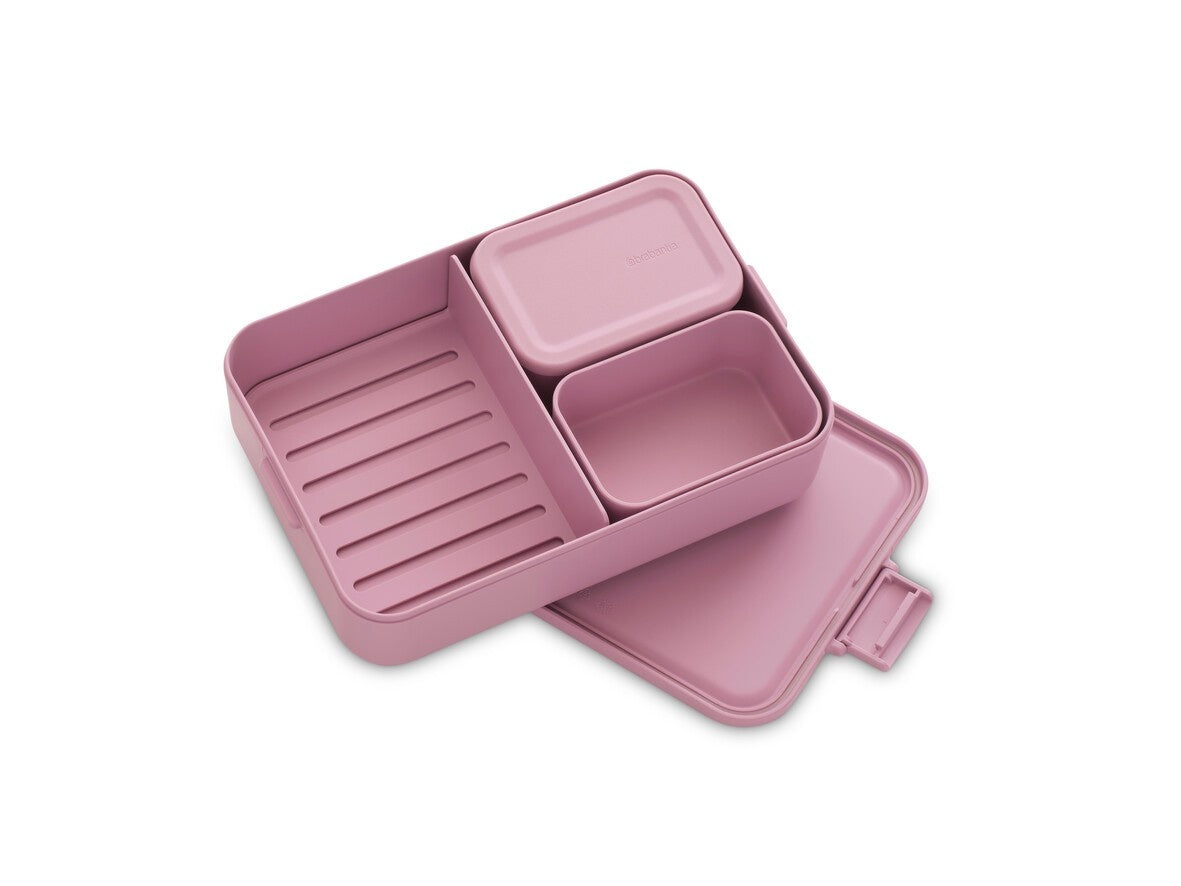 Lunchbox Brabantia Make & Take Lilac Pink 2 L z przegródkami i dodatkowymi pojemnikami, szczelny, nadaje się do mikrofalówki, zamrażarki i zmywarki, ekologiczny, kolor: różowy