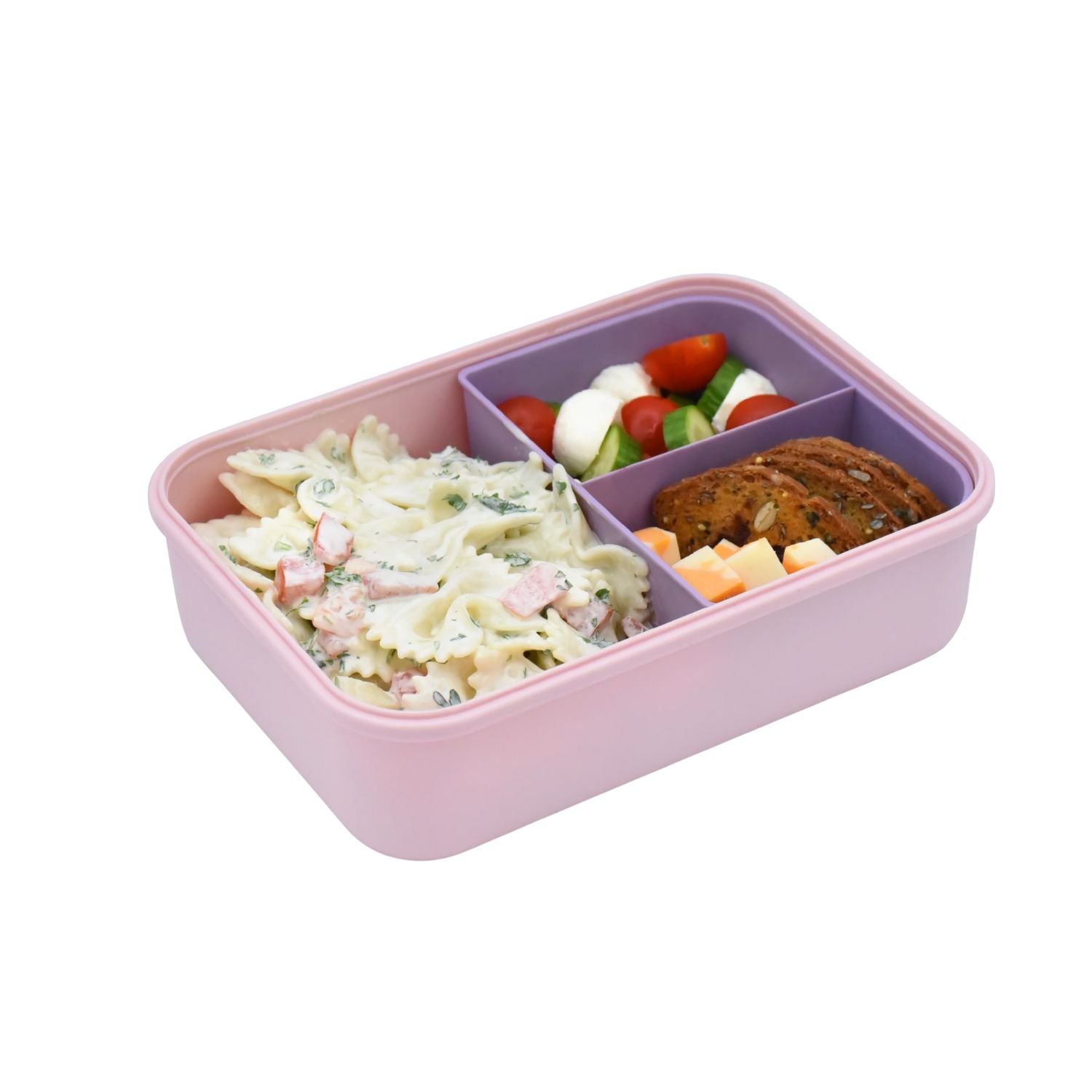 Duży lunchbox z wyjmowanymi przegródkami Melii Pink & Grey - 3 przegródki, 100% szczelności, łatwy do otwierania i bezpieczny dla zdrowia, silikon spożywczy, idealny do szkoły i pracy, kolor: różowy / szary