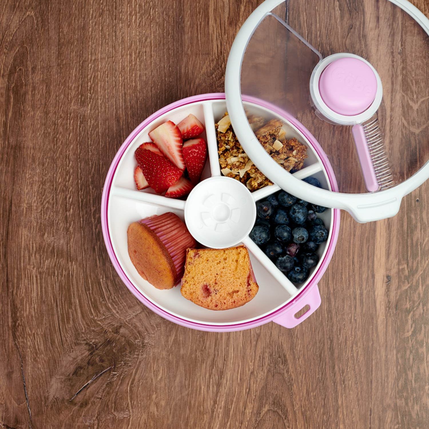 GoBe Large Snack Spinner – pojemnik na przekąski, interaktywny, szczelny i łatwy w obsłudze, kolor: taro purple