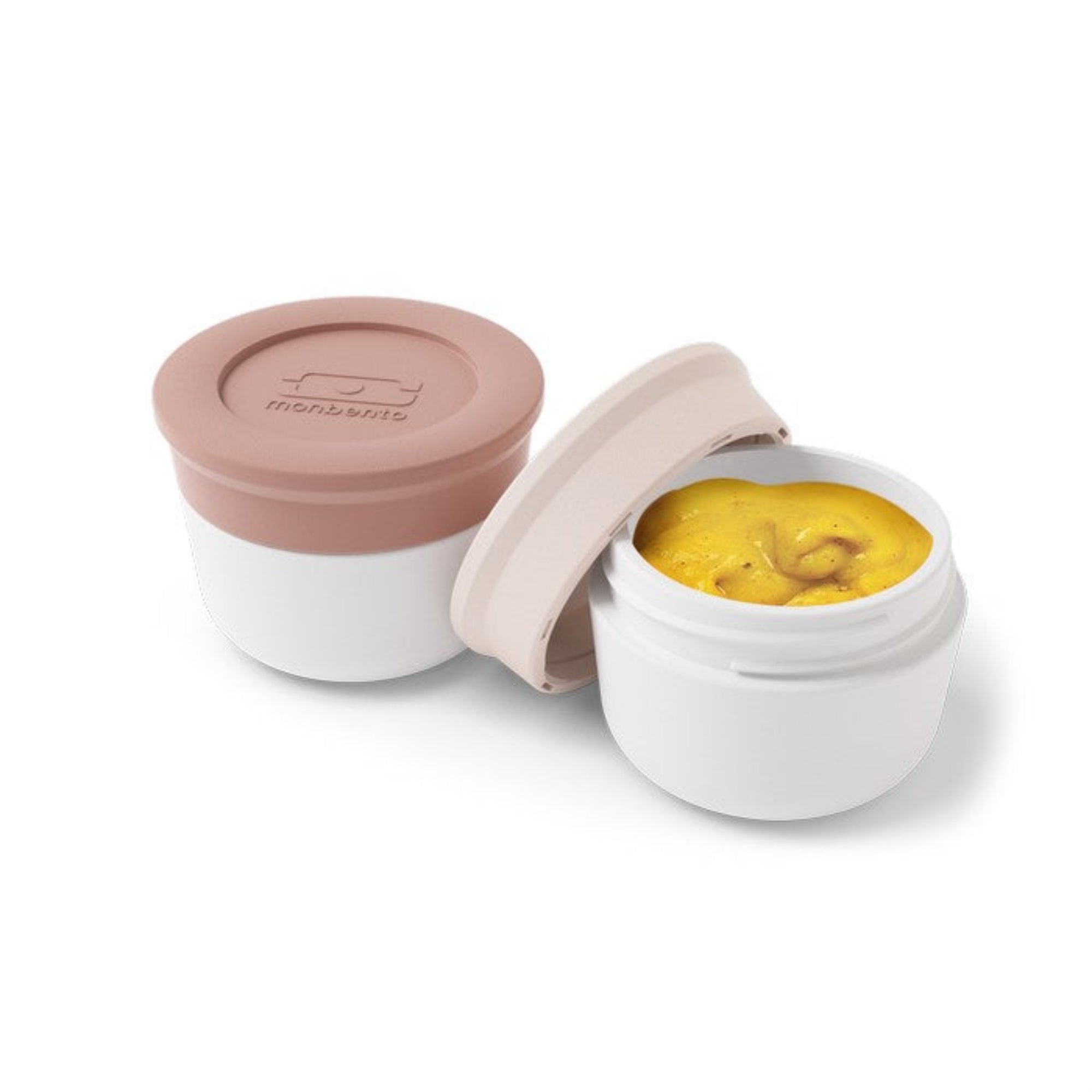 Monbento Temple S Moka / Pink – zestaw 2 pojemników po 10 ml. Idealne na sosy i dipy, szczelne, kompaktowe, bez BPA, do mikrofalówki i zmywarki
