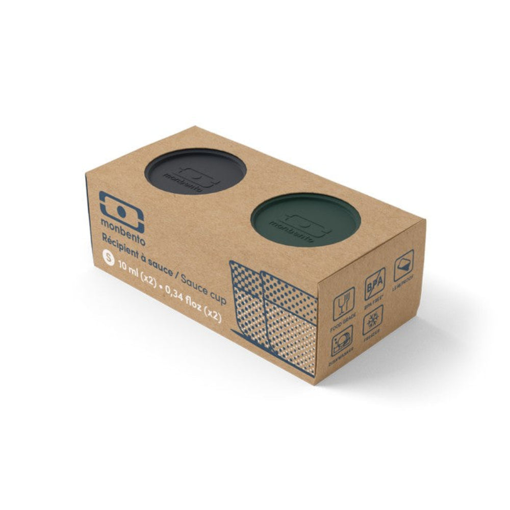 Monbento Temple S Onyx/ Green – zestaw 2 pojemników po 10 ml. Idealne na sosy i dipy, szczelne, kompaktowe, bez BPA, do mikrofalówki i zmywarki