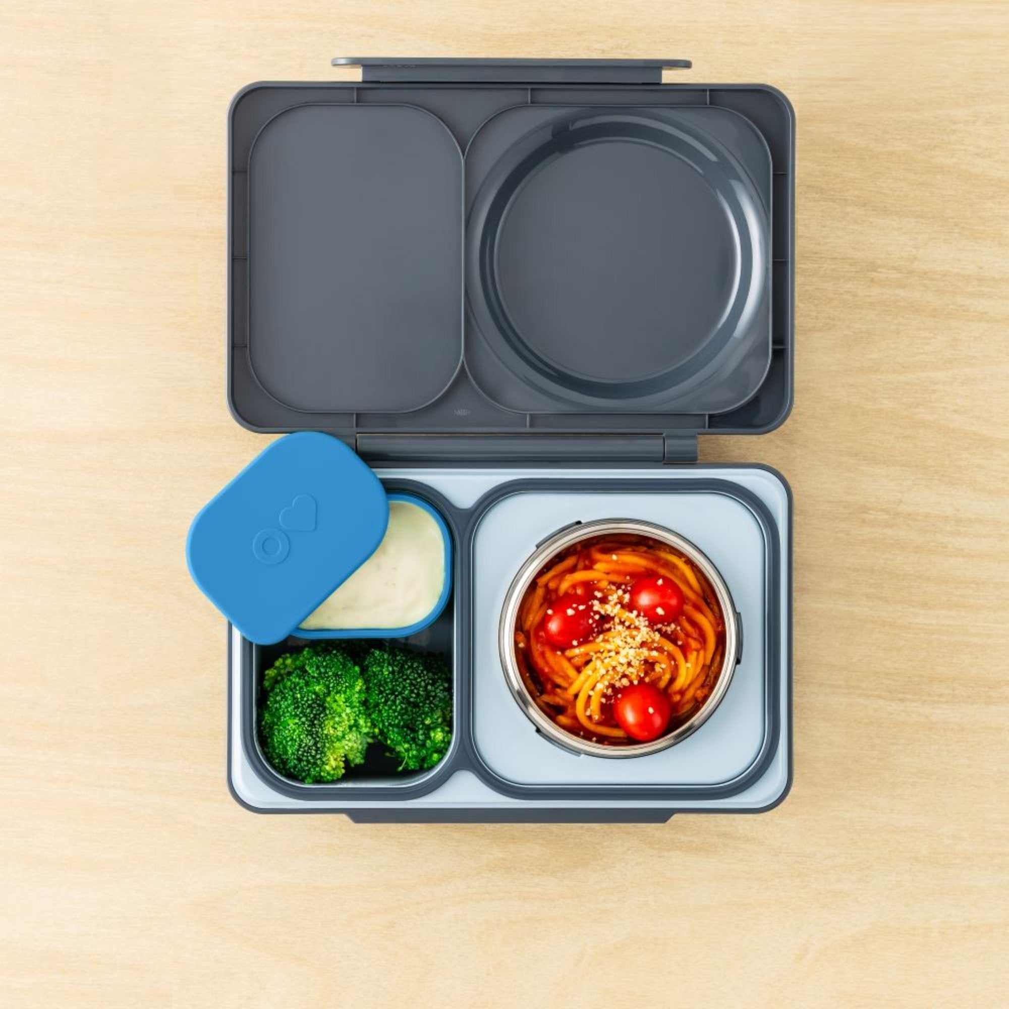 OmieBox UP Dip – 2 silikonowe pojemniczki, bez BPA, 100% szczelne, pasują do OmieBox UP, kolor: pomarańczowo-niebieski