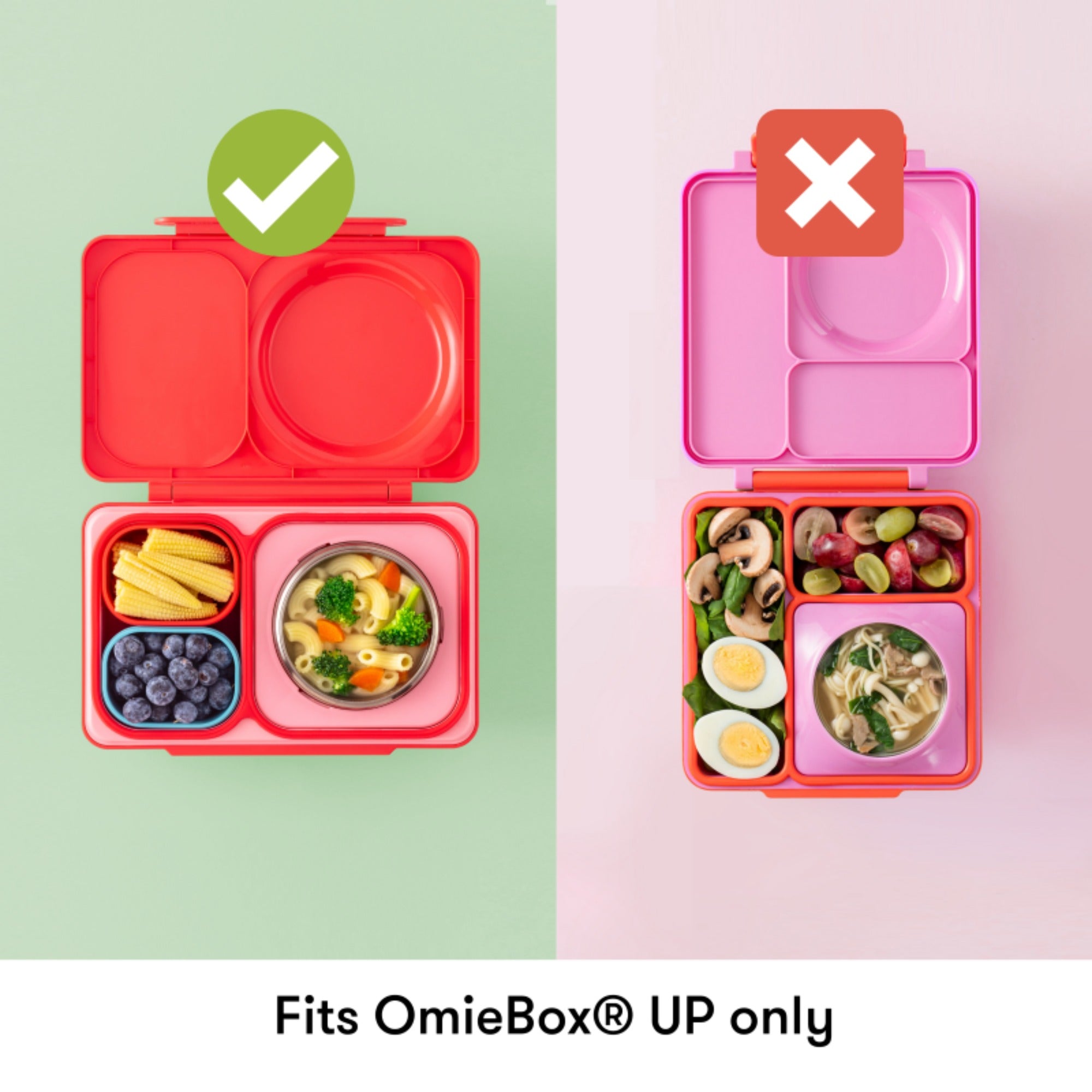 OmieBox UP Dip – 2 silikonowe pojemniczki, bez BPA, 100% szczelne, pasują do OmieBox UP, kolor: fioletowo-zielony