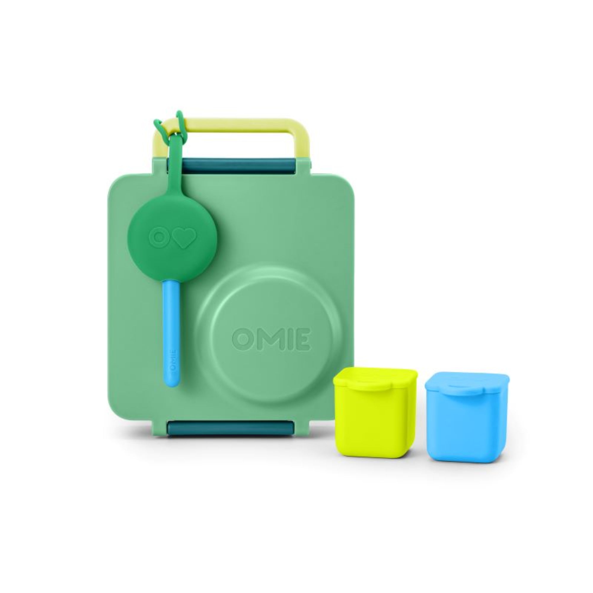 OmieDip – 2 silikonowe pojemniczki, bez BPA, 100% szczelne, pasują do OmieBox, kolor: niebiesko-zielony