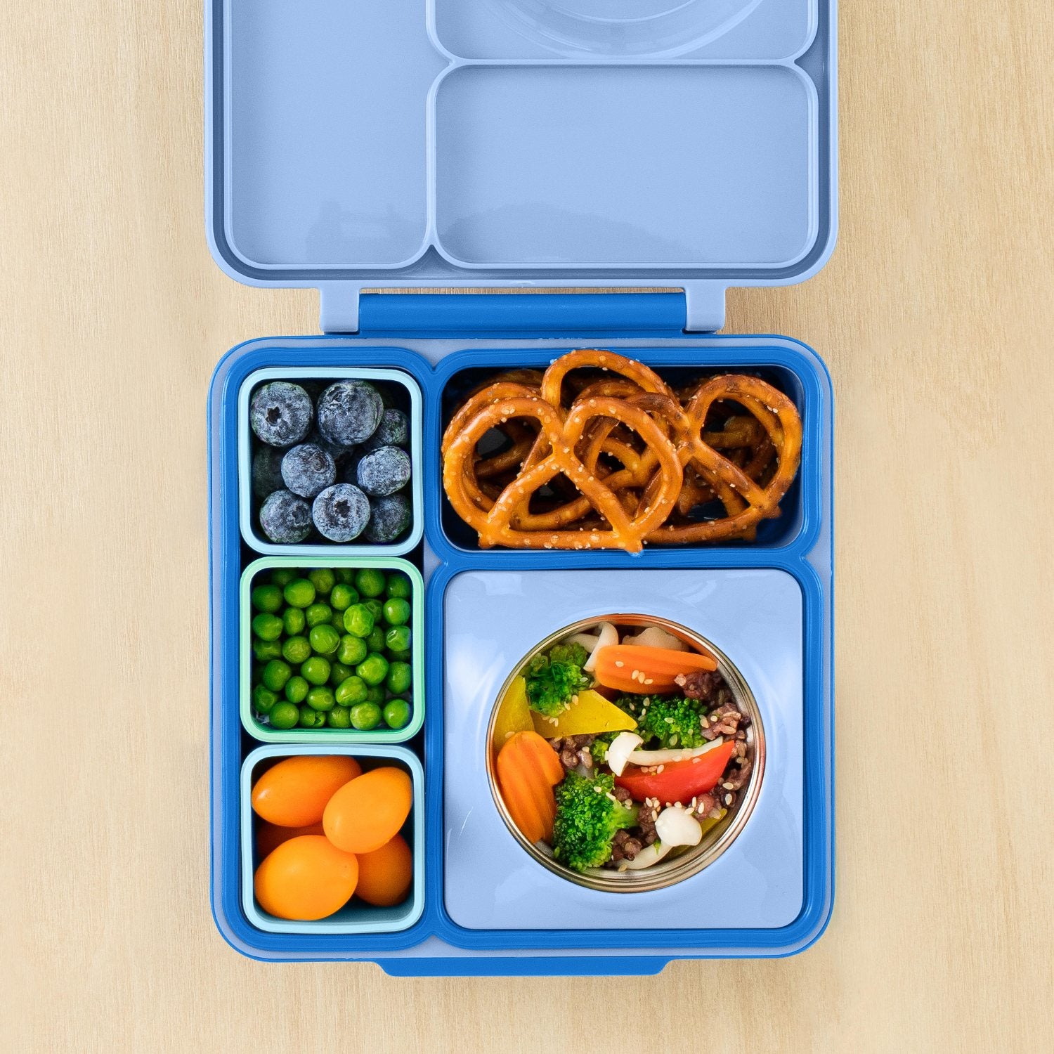 OmieDip – 2 silikonowe pojemniczki, bez BPA, 100% szczelne, pasują do OmieBox, kolor: zielono-niebieski