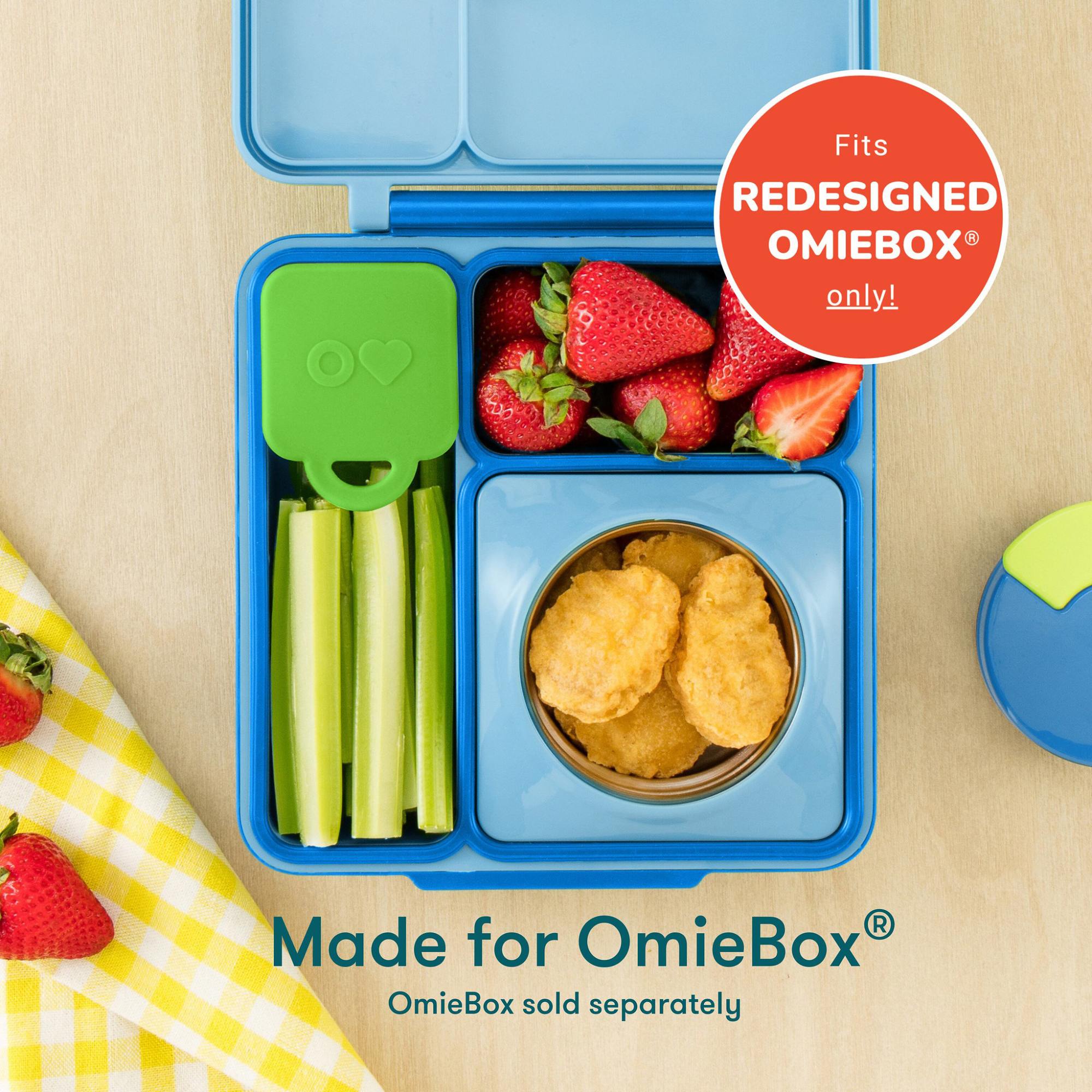OmieDip – 2 silikonowe pojemniczki, bez BPA, 100% szczelne, pasują do OmieBox, kolor: zielono-niebieski