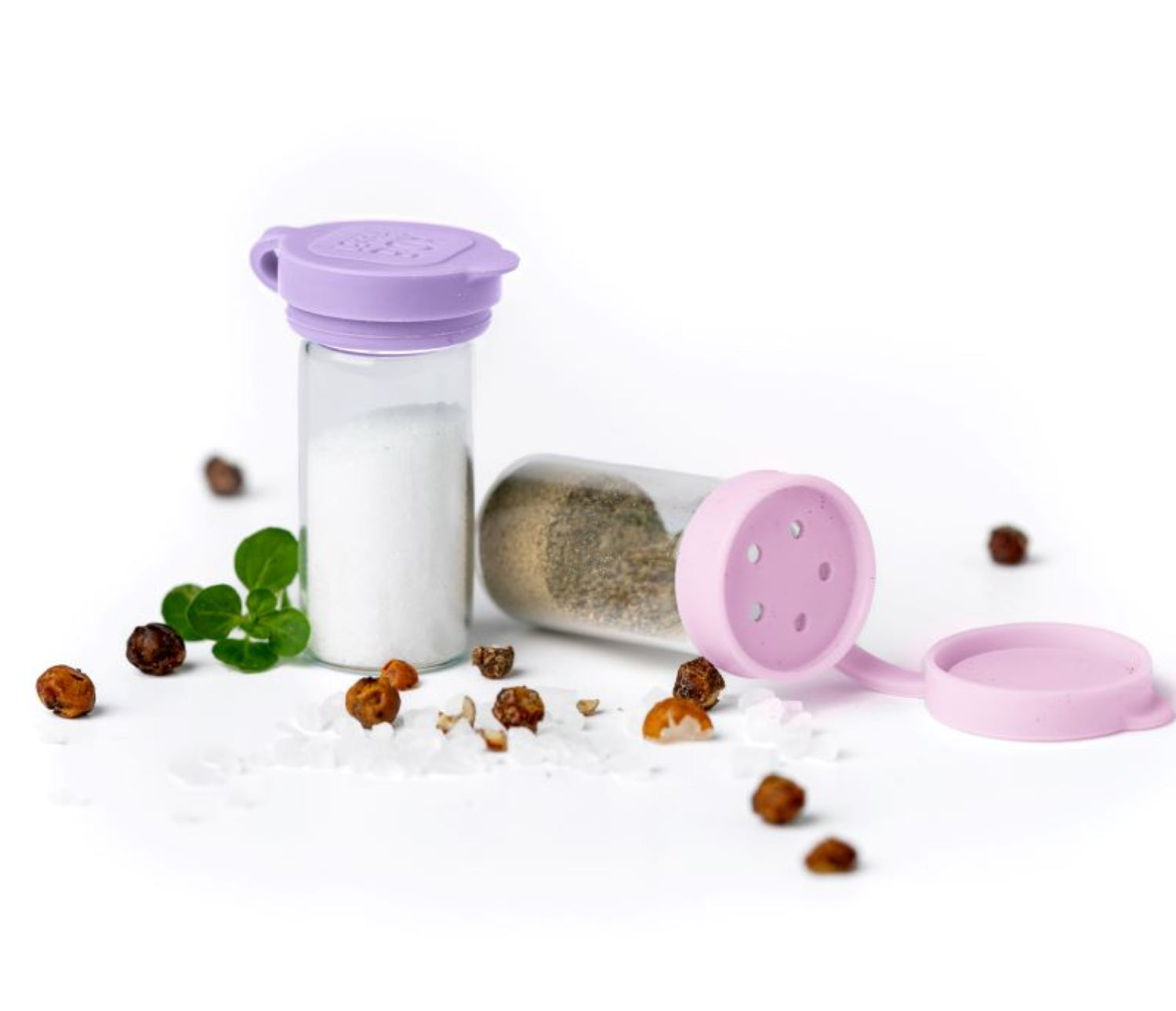 Mini pojemniczki LEKKABOX® Salty – szklane, szczelne, z fioletowymi pokrywkami, idealne na przyprawy do lunchboxa, pracy i podróży