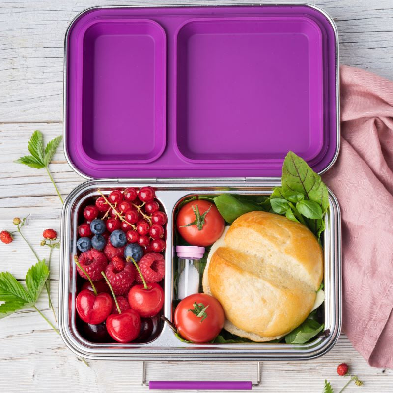 Mini pojemniczki LEKKABOX® Salty – szklane, szczelne, z fioletowymi pokrywkami, idealne na przyprawy do lunchboxa, pracy i podróży