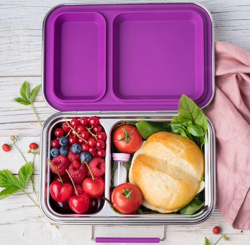 Mini pojemniczki LEKKABOX® Salty – szklane, szczelne, z fioletowymi pokrywkami, idealne na przyprawy do lunchboxa, pracy i podróży