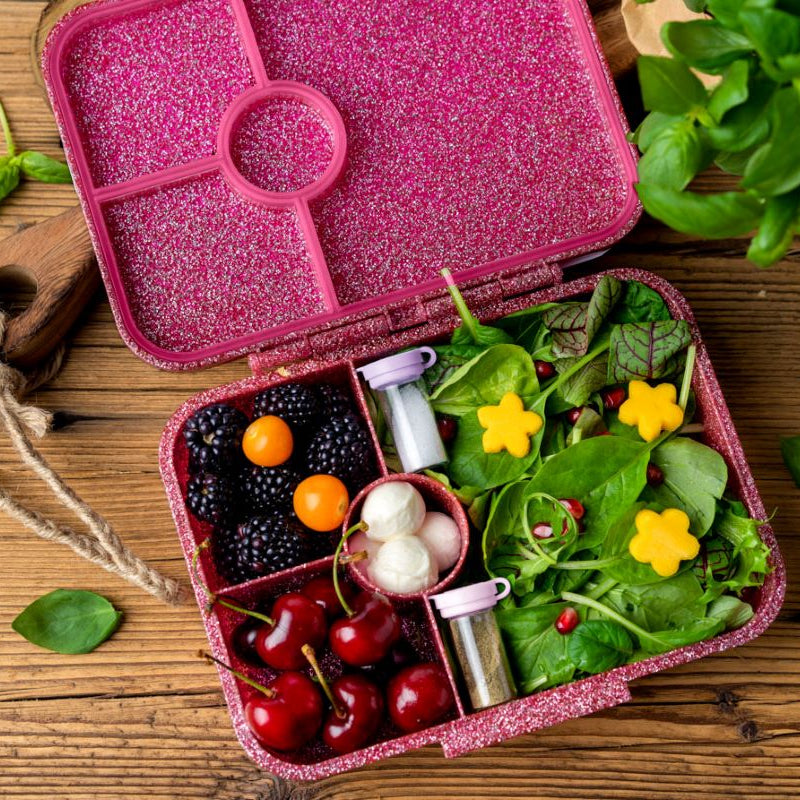 Mini pojemniczki LEKKABOX® Salty – szklane, szczelne, z fioletowymi pokrywkami, idealne na przyprawy do lunchboxa, pracy i podróży