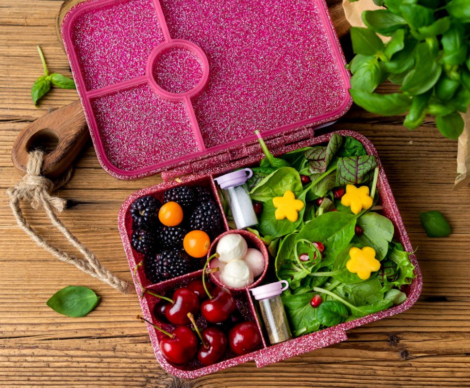 Mini pojemniczki LEKKABOX® Salty – szklane, szczelne, z fioletowymi pokrywkami, idealne na przyprawy do lunchboxa, pracy i podróży