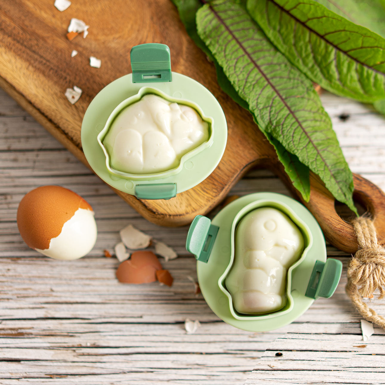 Foremki Lekkabox do jajek – zestaw 2 form w kształcie dinozaurów, łatwe w użyciu, bez BPA, idealne do lunchboxów i kreatywnych śniadań