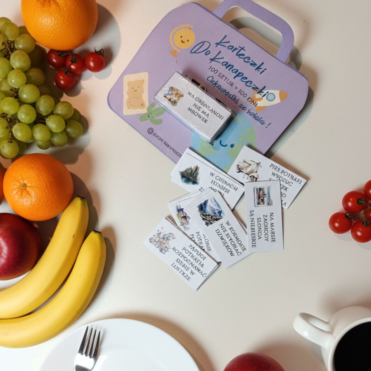 Karteczki do śniadaniówki Suchy Pakuneczek ciekawostki ze świata - interesujące fakty, idealne do lunch boxa i plecaka, dla chłopca i dziewczynki