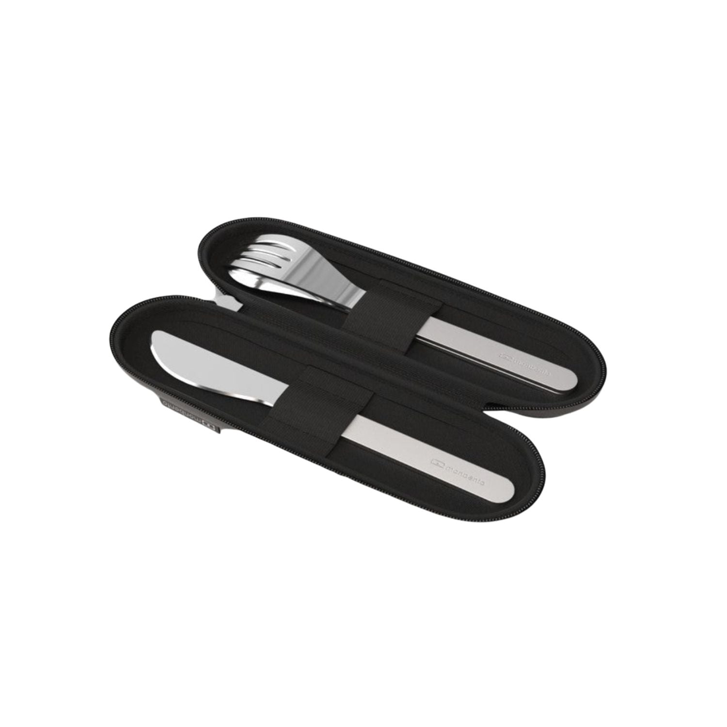 Monbento Slim Nest Black – stalowy zestaw sztućców w etui na suwak, lekki, kompaktowy, trwały i idealny w podróży, kolor: czarny