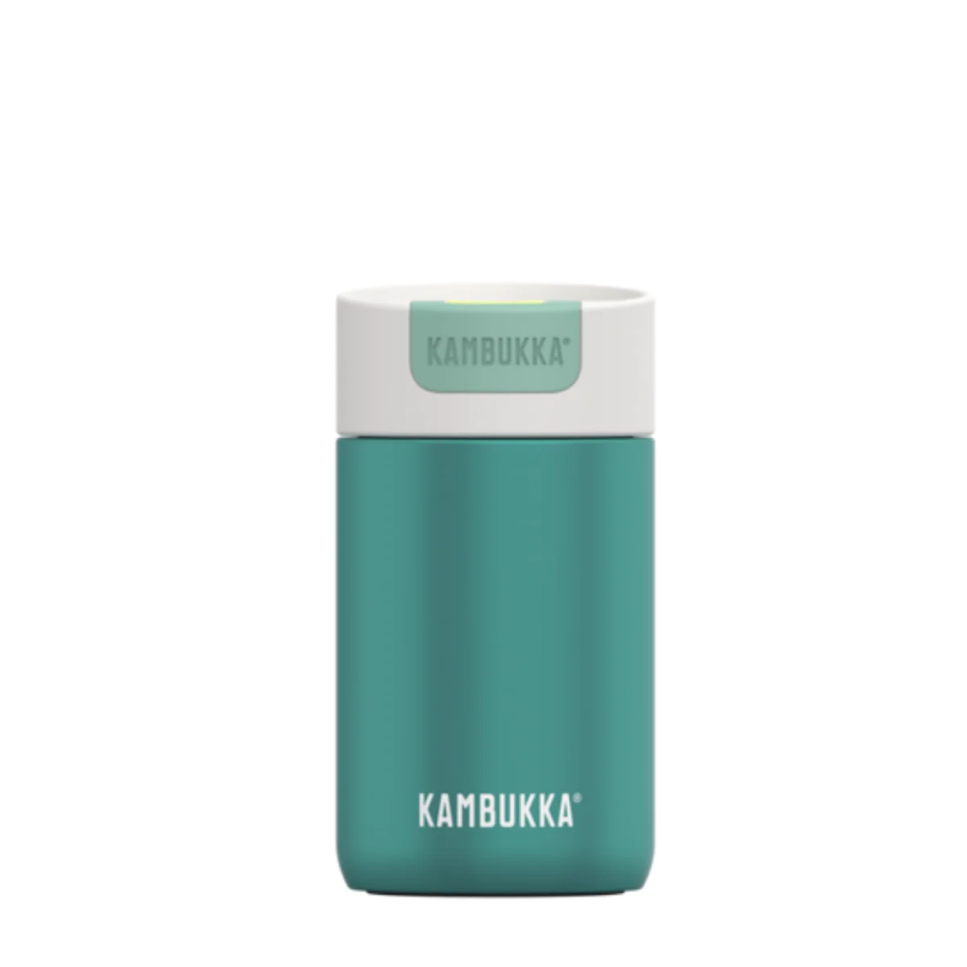 Kambukka Olympus 300 ml Enchanted Forest – kompaktowy zielony kubek termiczny, szczelny, One-Click, Snapclean®, utrzymuje ciepło 6h i zimno 11h.