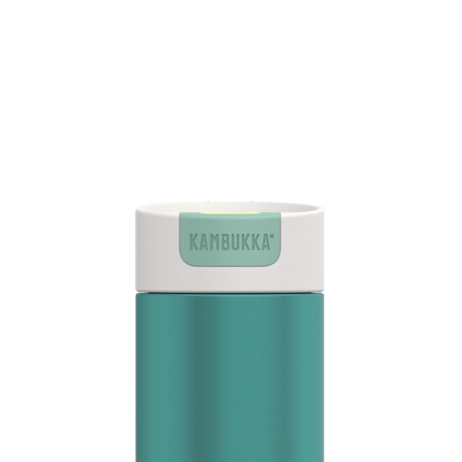 Kambukka Olympus 300 ml Enchanted Forest – kompaktowy zielony kubek termiczny, szczelny, One-Click, Snapclean®, utrzymuje ciepło 6h i zimno 11h.