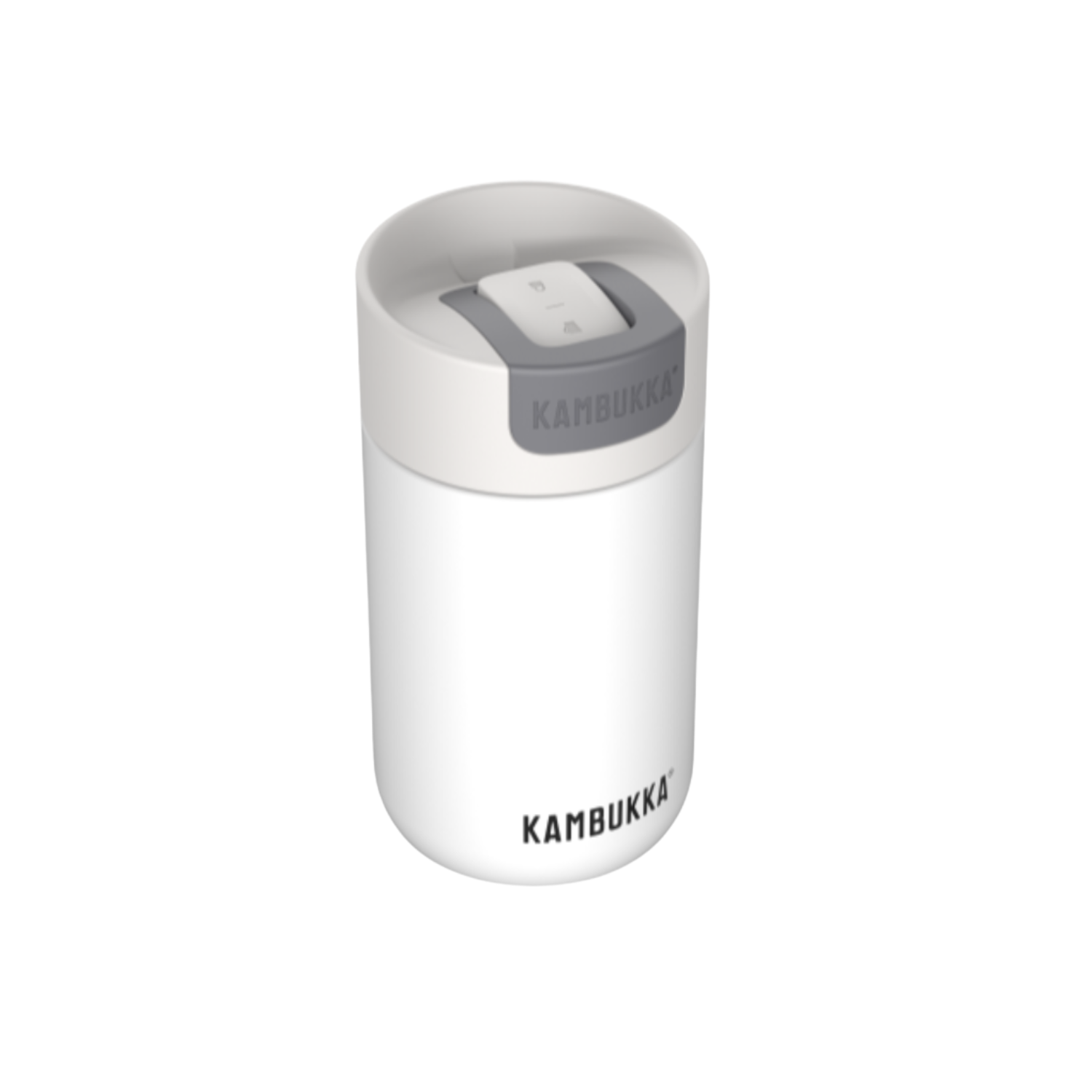 Kambukka Olympus 300 ml Marshmallow White – kompaktowy biały kubek termiczny, szczelny, One-Click, Snapclean®, utrzymuje ciepło 6h i zimno 11h.