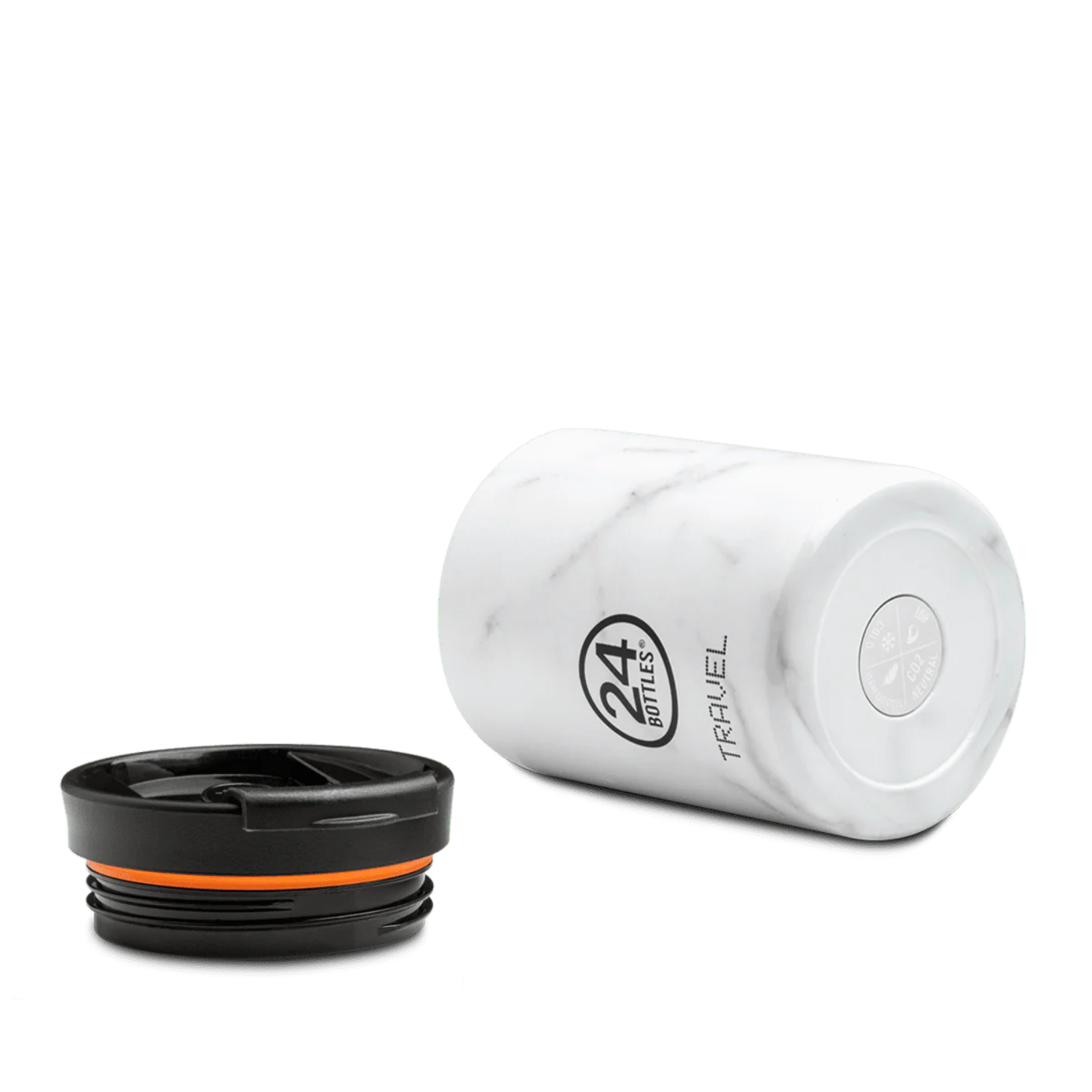 Kubek termiczny 24Bottles Carrara – 350 ml, stal nierdzewna, szczelny, trzyma ciepło 6 h i zimno 24 h, kolor: biały