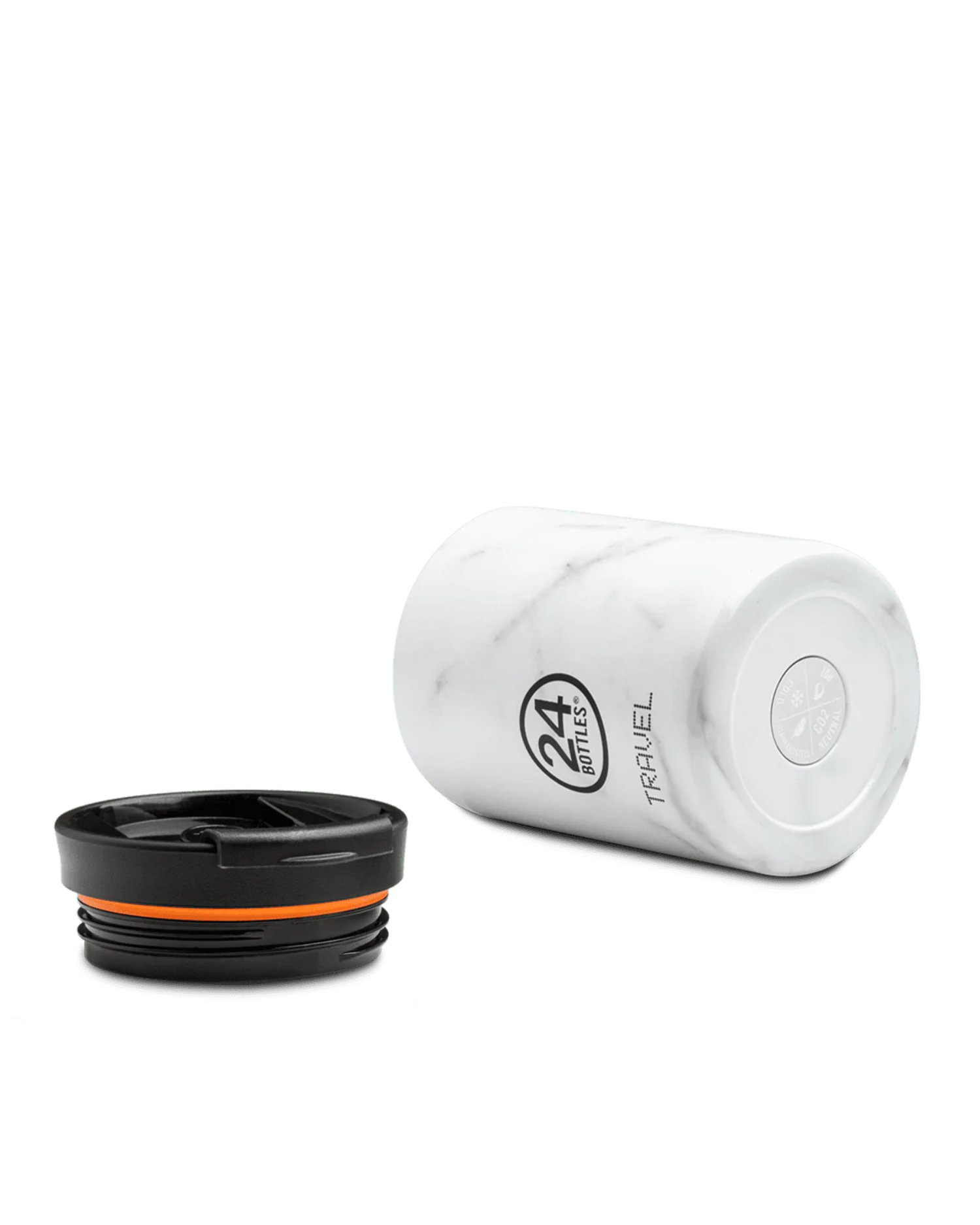 Kubek termiczny 24Bottles Carrara – 350 ml, stal nierdzewna, szczelny, trzyma ciepło 6 h i zimno 24 h, kolor: biały