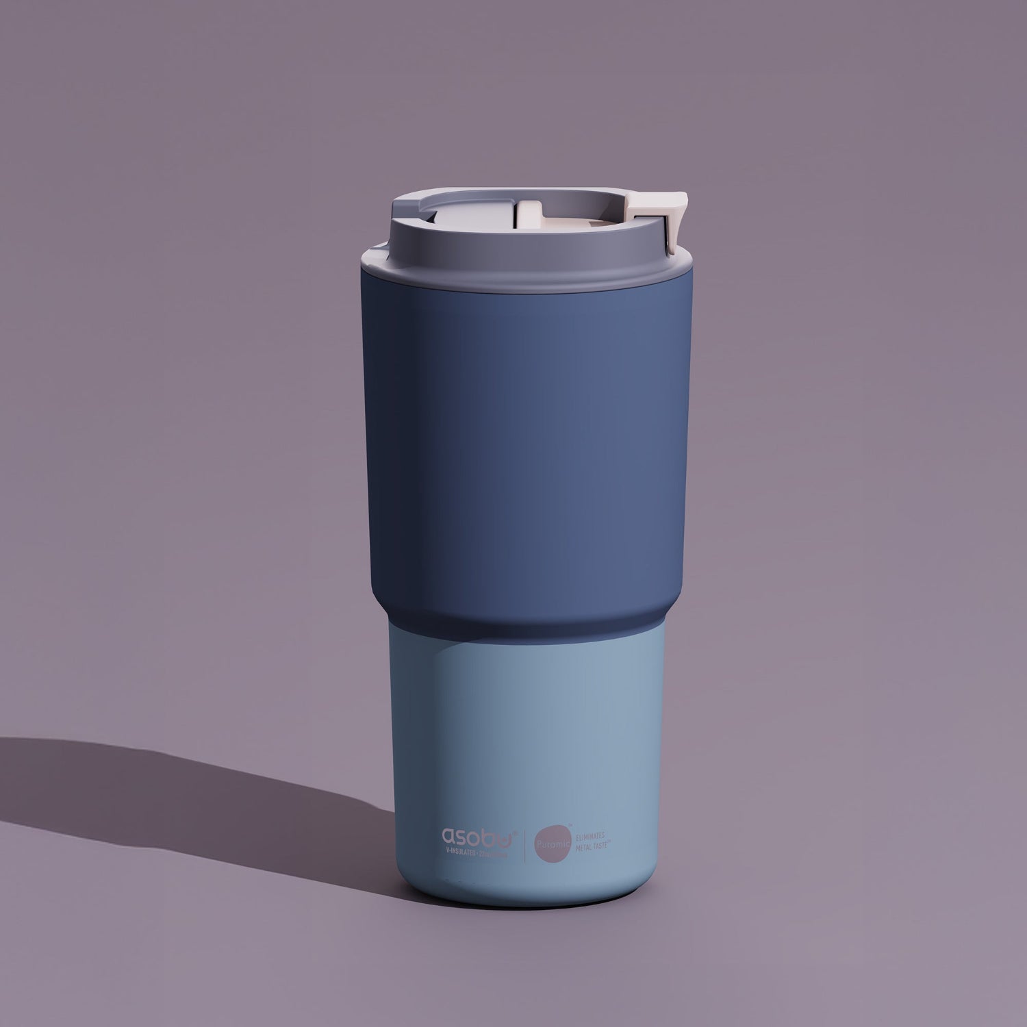 Kubek termiczny Asobu Pick Me Up Pastel Blue - 650 ml, pokrywka z ustnikiem, silikonowa podstawa, stal nierdzewna, 100% szczelności, kolor: niebieski